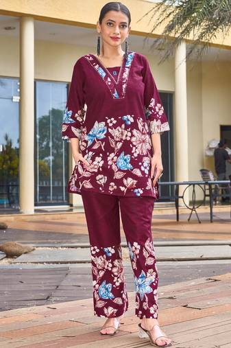 Wine pure cotton kurta pent