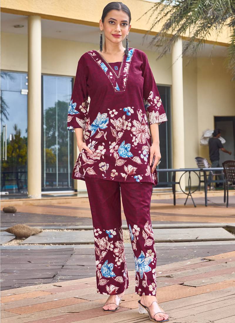 Wine pure cotton kurta pent
