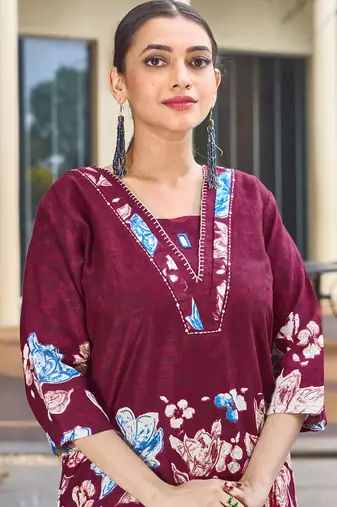 Wine pure cotton kurta pant