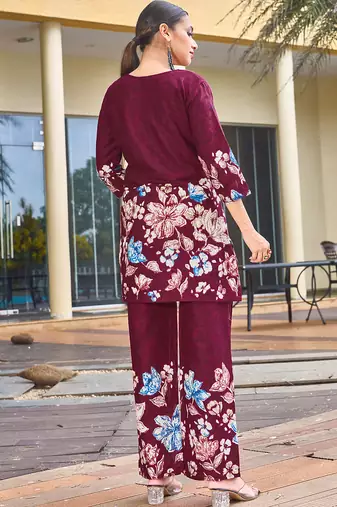 Wine pure cotton kurta pant