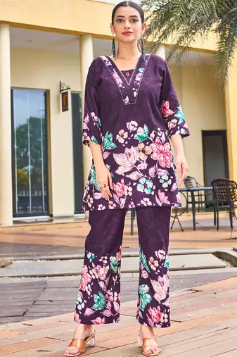 Purple pure cotton kurta pent