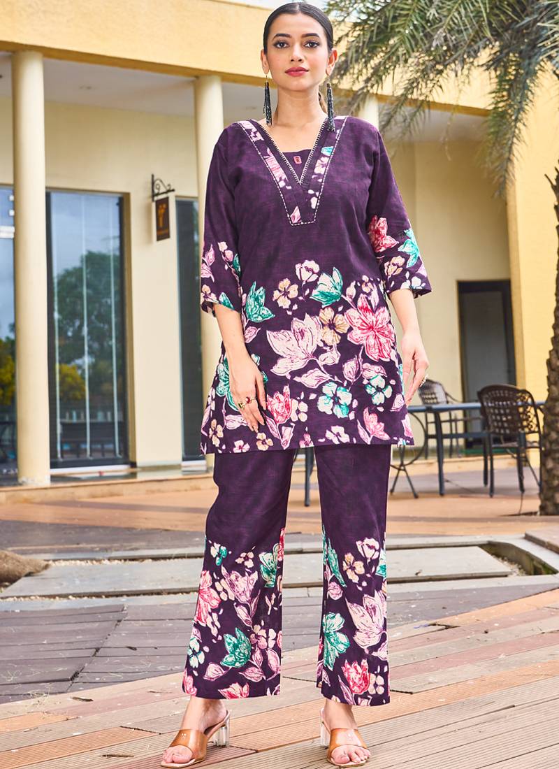 Purple pure cotton kurta pent