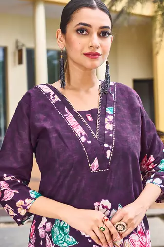 Purple pure cotton kurta pant