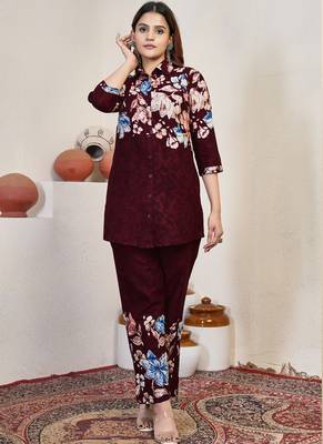 Maroon pure cotton kurta pant 1