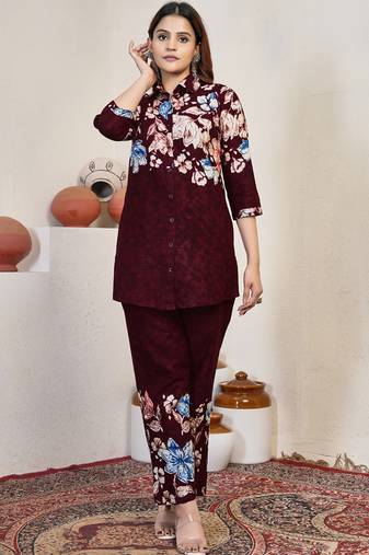 Maroon pure cotton kurta pent