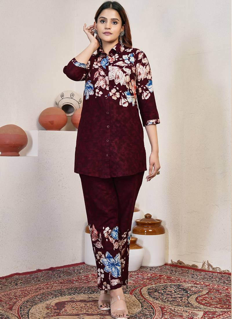 Maroon pure cotton kurta pent