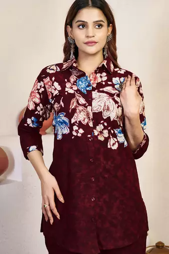Maroon pure cotton kurta pant