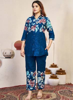 Blue pure cotton kurta pant 1