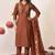 Brown roman silk straight kurti pant dupatta set