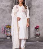 White roman silk straight kurti pant dupatta set