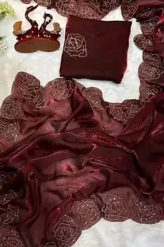 Maroon Color codding work chiffon saree 
