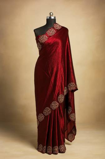 Maroon Color codding work chiffon saree 