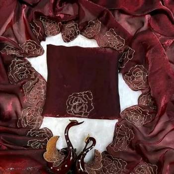 Maroon Color codding work chiffon saree  3