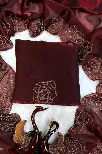 Maroon Color codding work chiffon saree 