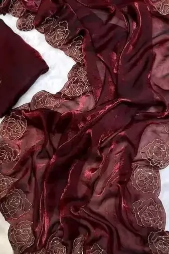 Maroon Color codding work chiffon saree 