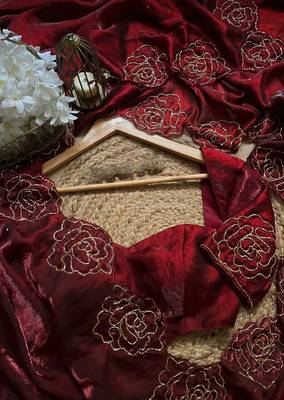 Maroon Color codding work chiffon saree  5