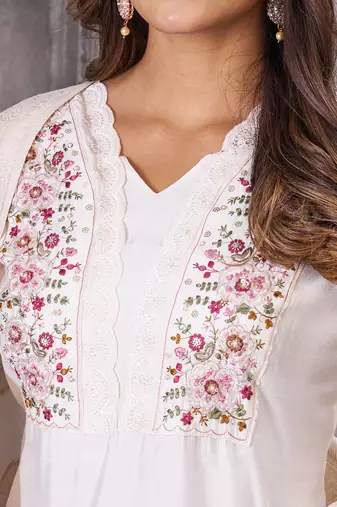 White roman silk straight kurti pant dupatta set
