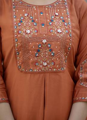 Rust viscose mango silk straight kurti pant dupatta set 3