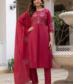 Pink pure viscose mango silk straight kurti pant dupatta set