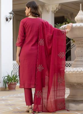 Pink pure viscose mango silk straight kurti pant dupatta set 2