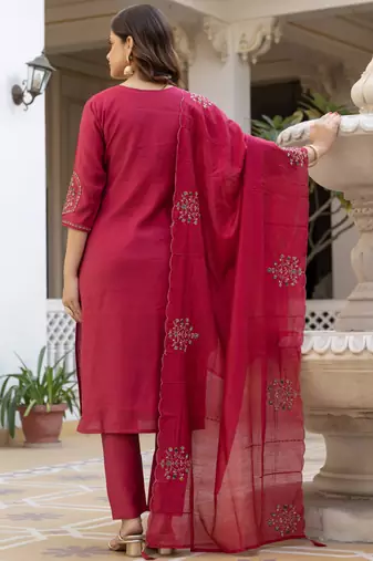 Pink pure viscose mango silk straight kurti pant dupatta set