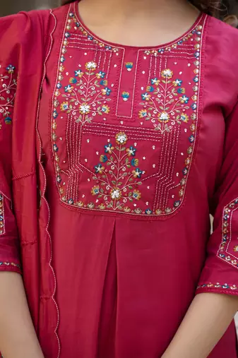 Pink pure viscose mango silk straight kurti pant dupatta set