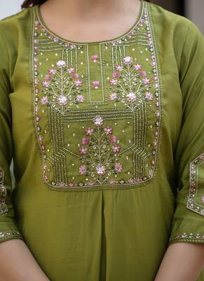 Green pure viscose mango silk straight kurti pant dupatta set 2