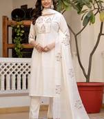White pure viscose mango silk straight kurti pant dupatta set