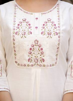 White pure viscose mango silk straight kurti pant dupatta set 3