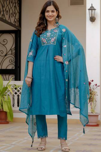 White pure viscose mango silk straight kurti pant dupatta set