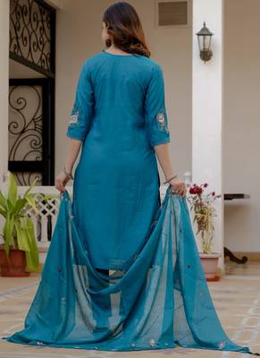 White pure viscose mango silk straight kurti pant dupatta set 2