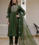 Green pure viscose mango silk straight kurti pant dupatta set