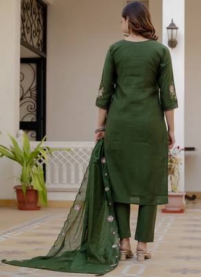 Green pure viscose mango silk straight kurti pant dupatta set 2