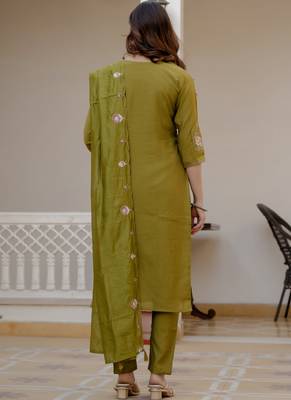 Mahendi green pure viscose mango silk straight kurti pant dupatta set 2