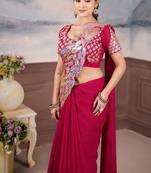 rani pink embroidery sequin georgette ready to wear saree