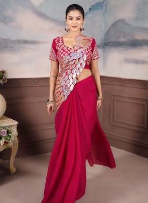 rani pink embroidery sequin georgette ready to wear saree 2