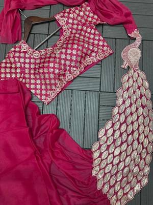 rani pink embroidery sequin georgette ready to wear saree 3