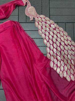 rani pink embroidery sequin georgette ready to wear saree 4