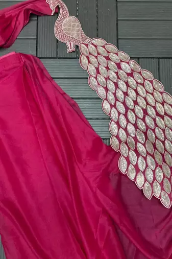 rani pink embroidery sequin georgette ready to wear saree