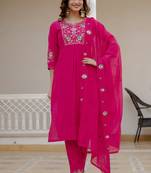 Pink pure viscose mango silk straight kurti pant dupatta set