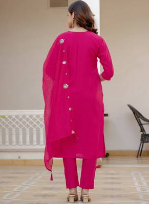 Pink pure viscose mango silk straight kurti pant dupatta set 2