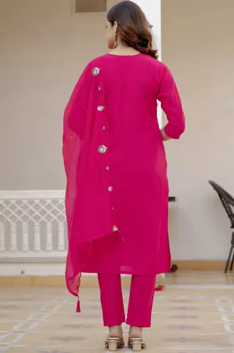 Pink pure viscose mango silk straight kurti pant dupatta set