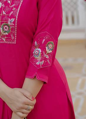 Pink pure viscose mango silk straight kurti pant dupatta set 3
