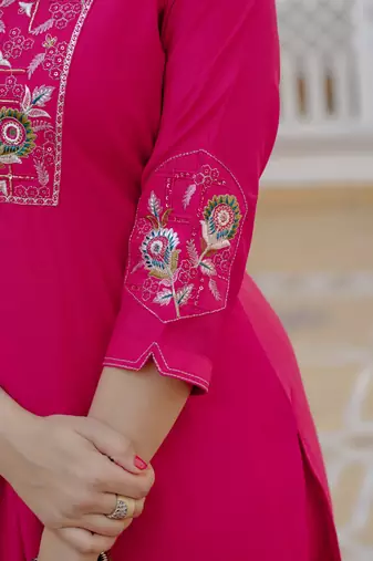 Pink pure viscose mango silk straight kurti pant dupatta set