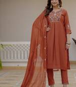 Rust pure viscose mango silk straight kurti pant dupatta set