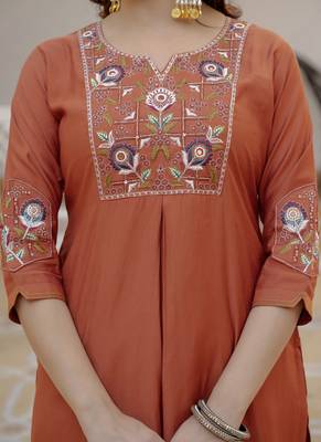 Rust pure viscose mango silk straight kurti pant dupatta set 3