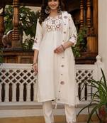 White pure viscose mango silk straight kurti pant dupatta set