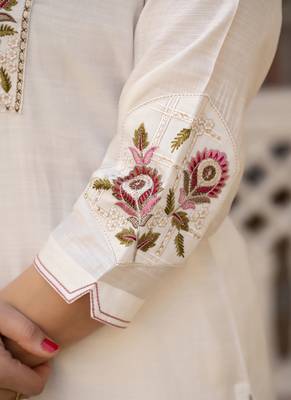 White pure viscose mango silk straight kurti pant dupatta set 3