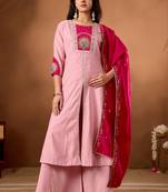 Light pink roman silk kurti pant dupatta set