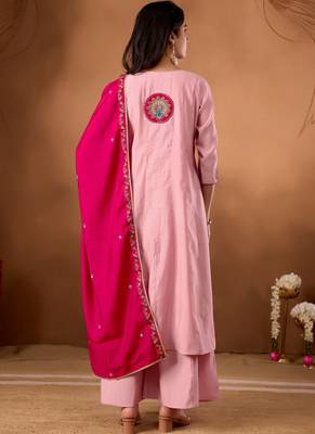 Light pink roman silk kurti pant dupatta set 2